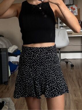 Zara Black Mini Skirt with Shorts and White Polka Dots